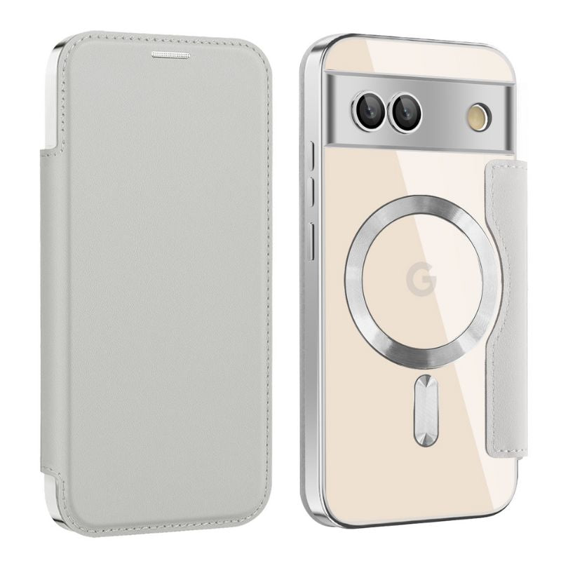 Load image into Gallery viewer, [Magsafe Compatible][With Card Slot] Google Pixel 9/9A/Pro/XL - Electroplated Transparent Magnetic Flip Leather Essentials Series Case
