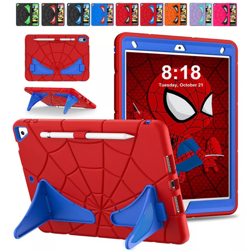 [Built-in Stand][With Card Slot] Apple iPad 7/8/9 10.2'' 7/8/9th Gen (2019/2020/2021) Spiderman Cartoon Kids Full-cover Silicone Shockproof Case