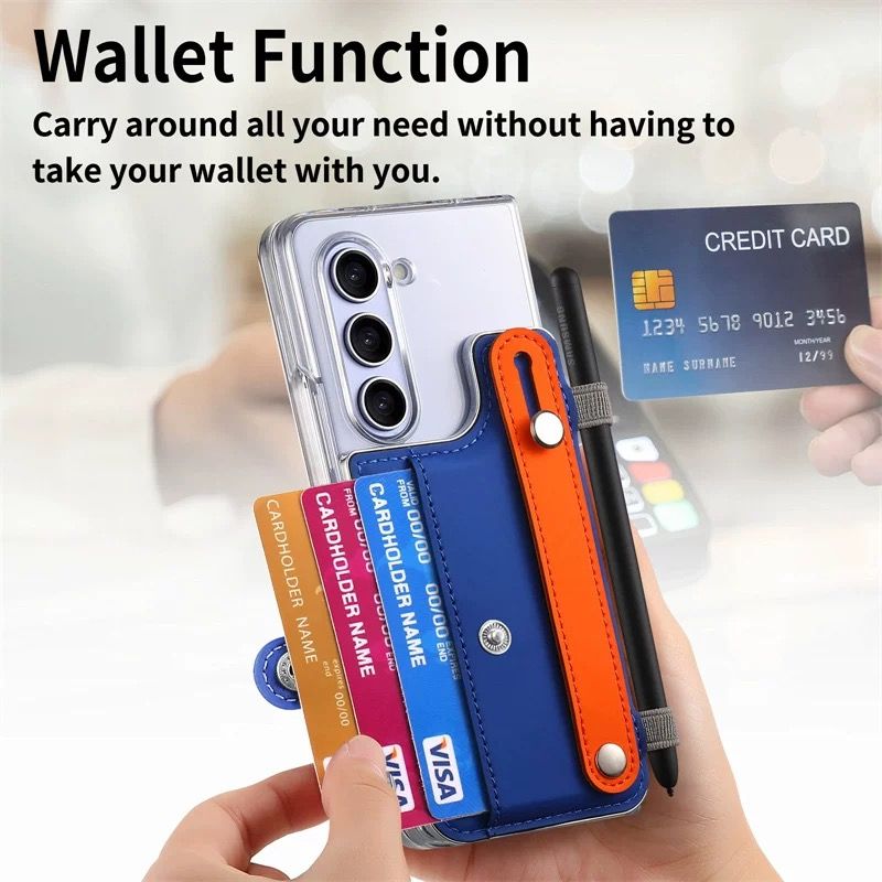 Load image into Gallery viewer, [With Card Slot] Samsung Galaxy Z Fold 3 (SM-F926) - Transparent Color Blocking Wallet Series Case With Wrist Strap
