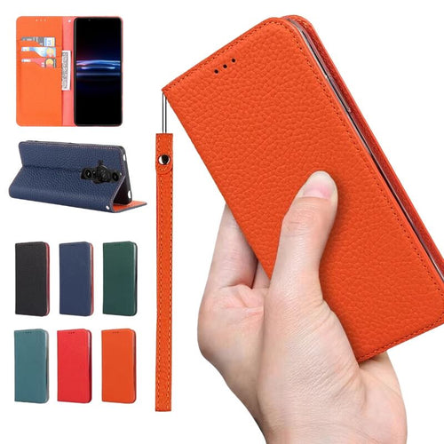 [With Card Slot] Sony Xperia Pro I - Business Flip Genuine Leather Wallet Series Stand Case