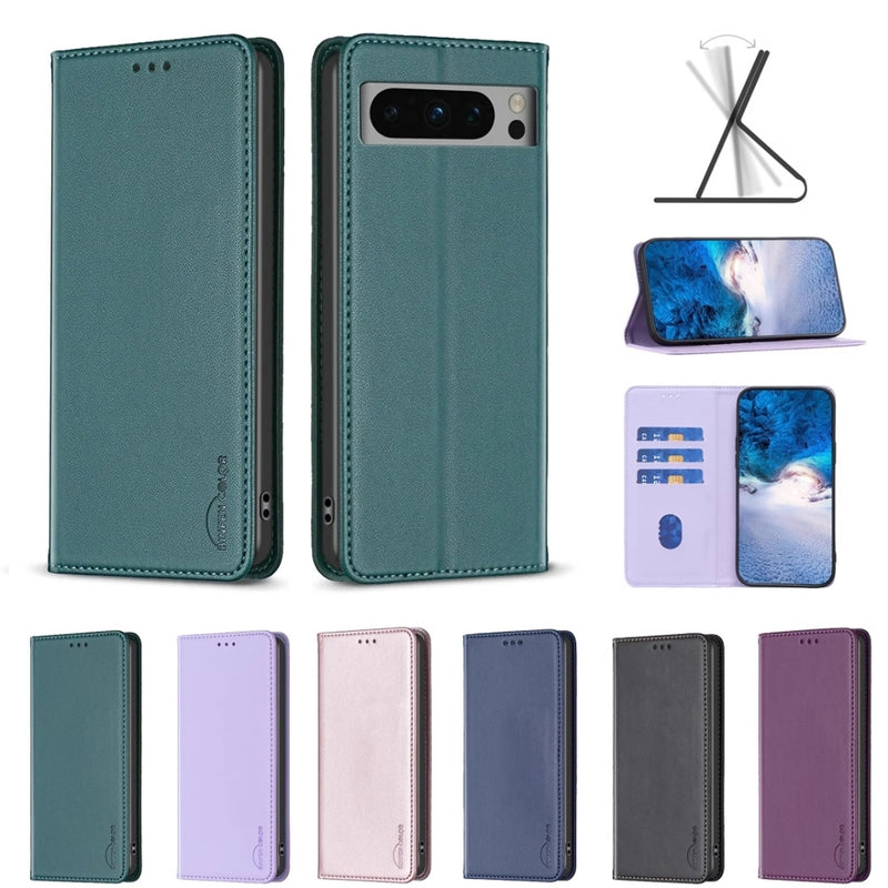 Load image into Gallery viewer, [With Card Slot][Adjustable Stand] Google Pixel 8/8A/8 Pro - Pure Color Drop Proof PU Leather Flip Wallet Series Case
