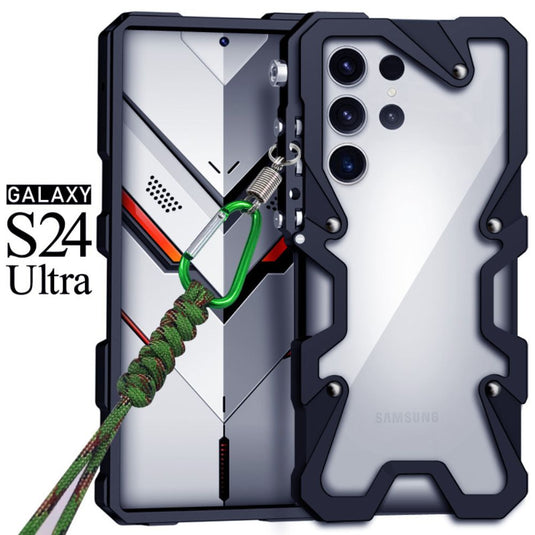 Samsung Galaxy S24 Ultra (SM-G928) - Metal Frame Mechanical Style Heavy Duty Series Case With Lanyard