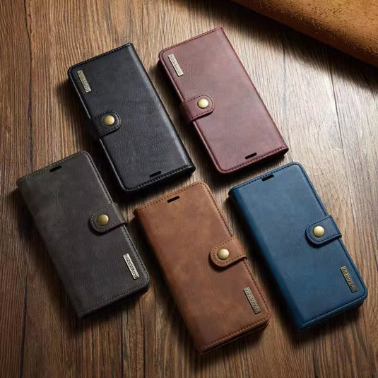 [With Card Slot] Apple iPhone 15/Plus/Pro/Max - Magnetic Snap Closure Drop Proof Genuine Leather Flip Wallet Series Case