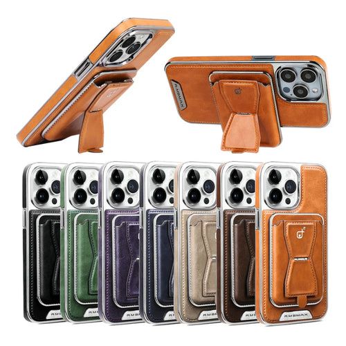 [With Card Slot][Built-in Stand] Apple iPhone 16/Plus/Pro/Max - Drop Proof Genuine Leather Wallet Series Stand Case