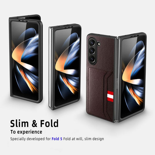 [With Card Slot] Samsung Galaxy Fold 3 (SM-F926) - 2-in-1 Design Tempered Glass Screen Protector + PU Leather Wallet Series Case