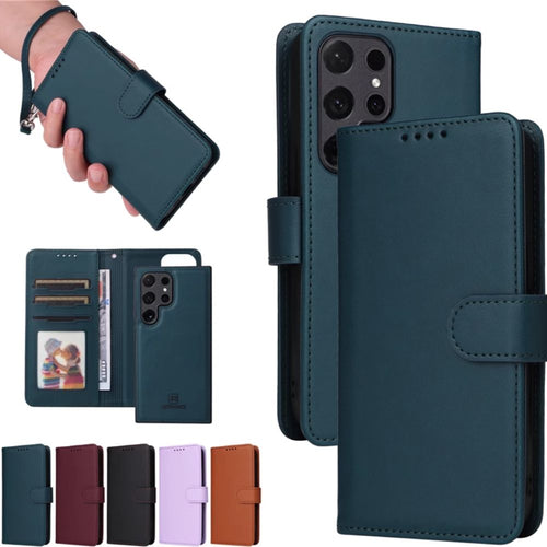 [With Card Slot] Samsung Galaxy S21 FE (SM-G990) -  Magnetic Dismantling Genuine Leather Flip Wallet Series Stand Case With a Leather Lanyard