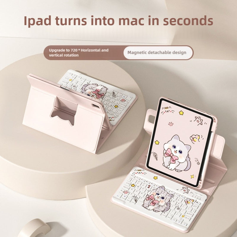 Load image into Gallery viewer, [With Pen Slot] Apple iPad 10 / 10th Gen (2022) 10.9&quot; - Cartoon Free Rotation Magnetic Adsorption Case With Backlight and Touchpad Keyboard
