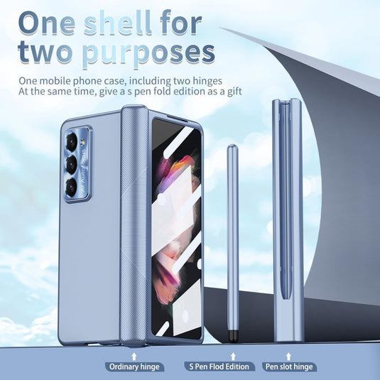 [With S Pen and Lens Cap] Samsung Galaxy Fold 3 (SM-F926) - Magnetic Double Hinge Plating Case