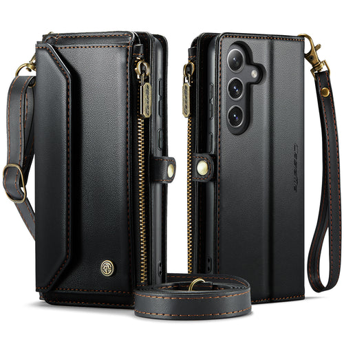 [Magsafe Compatible] Samsung Galaxy A56 (SM-A566) - Zipper Style Crossbody PU Leather Wallet Series Stand Case With Lanyard