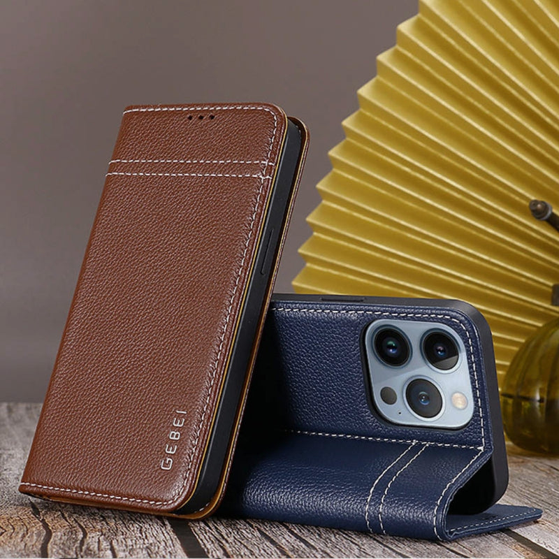 Load image into Gallery viewer, [With Card Slot][Adjustable Bracket] Apple iPhone 15/Plus/Pro/Max - Business Anti-Drop and Anti-Scratch Genuine Leather Flip Wallet Series Stand Case
