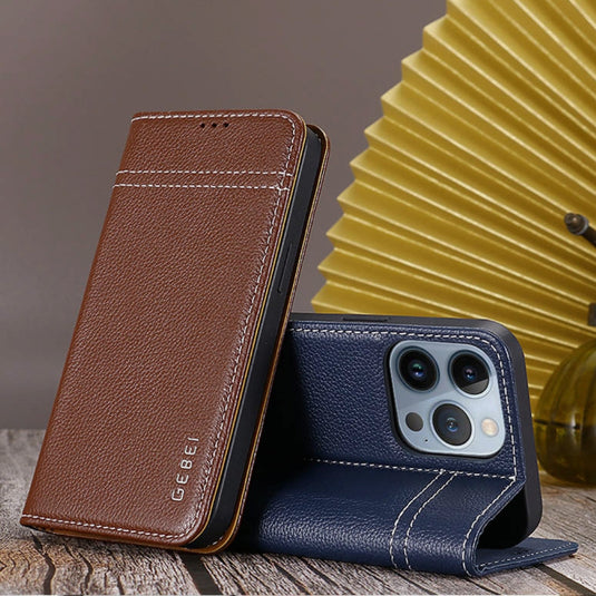 [With Card Slot][Adjustable Bracket] Apple iPhone 15/Plus/Pro/Max - Business Anti-Drop and Anti-Scratch Genuine Leather Flip Wallet Series Stand Case