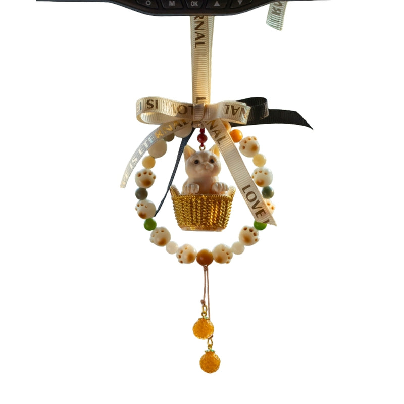 Load image into Gallery viewer, Natural Tagua Nut Flower Basket Cartoon Cat Car Rearview Mirror Pendant Car Interior Cute Creative Gift - i-Station Mobile Phone &amp; Electronic Device Repair and Accessories
