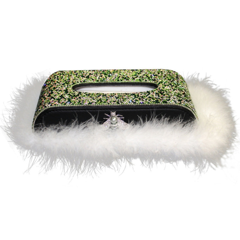 Load image into Gallery viewer, Car-Mounted Diamond-Studded Tissue Box Creative Car Central Console Ornament Interior With Feather Mat - i-Station Mobile Phone &amp; Electronic Device Repair and Accessories

