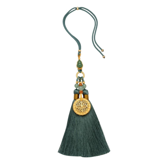 Safety Blessing Handmade Hollow Gold-Plated Box Jade Tassel Car Rearview Mirror Pendant Car Interior Decoration - i-Station Mobile Phone & Electronic Device Repair and Accessories