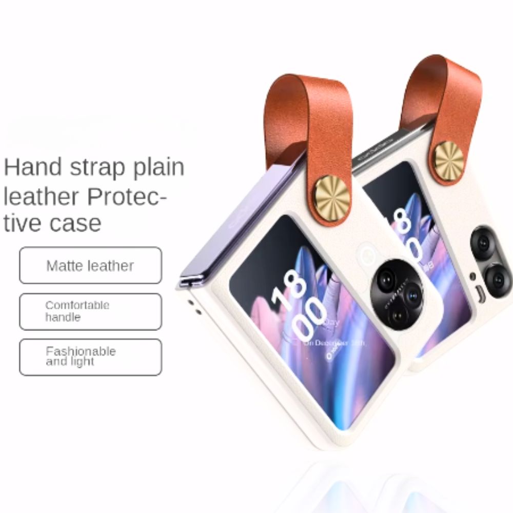 OPPO Find N3 Flip (PHT110)  - Fashion Matte Leather Texture Essentials Series Case With Wrist Strap - i-Station Mobile Phone & Electronic Device Repair and Accessories