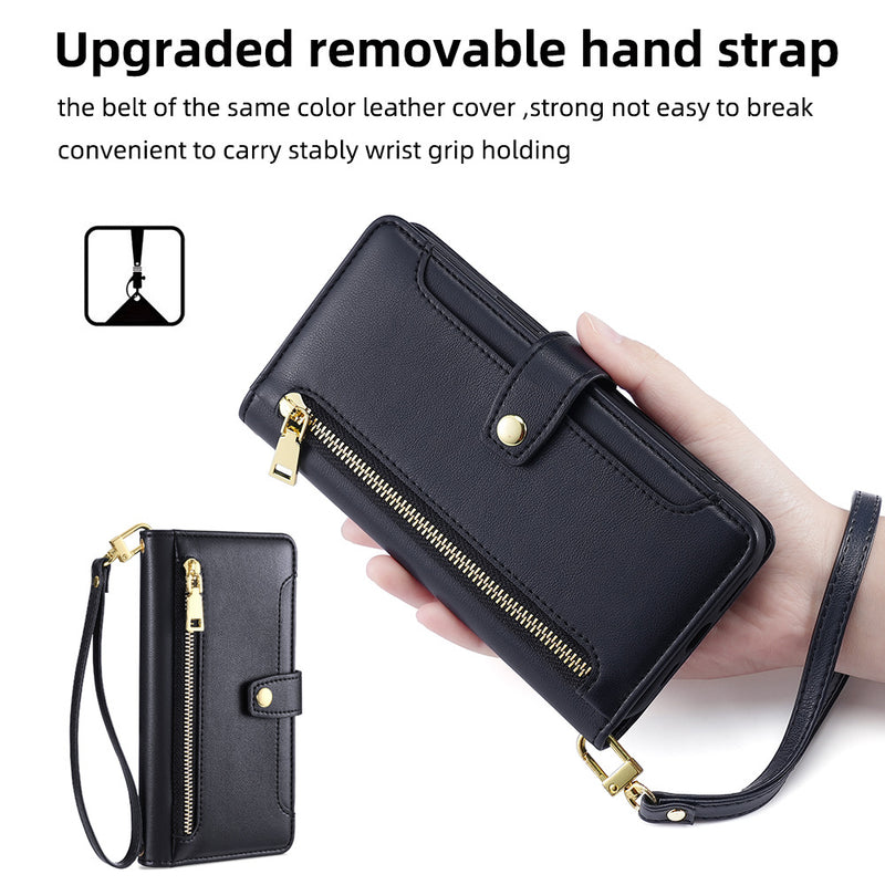 Load image into Gallery viewer, LG Stylo 5 - Women Crossbody PU Leather Wallet Series Stand Case With Long Shoulder Strap + Short Wrist Strap
