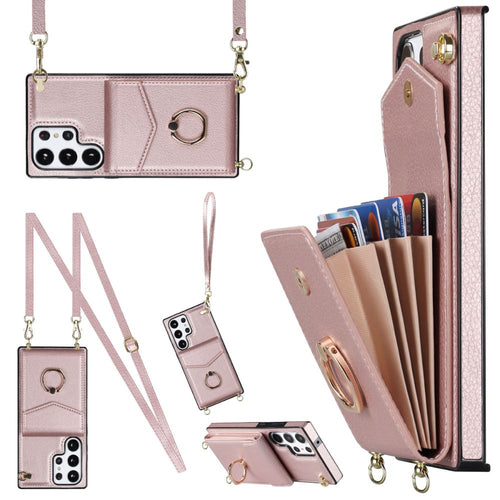 [With Card Slot] Samsung Galaxy S22/Plus/Ultra - Women Crossbody PU Leather Wallet Series Stand Case With Lanyard