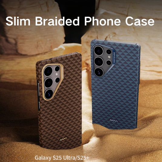 Samsung Galaxy S25 Plus/Ultra - Kevlar-source Braided Magnetic Carbon Fiber Pattern Luxurious Essential Stand Series Case