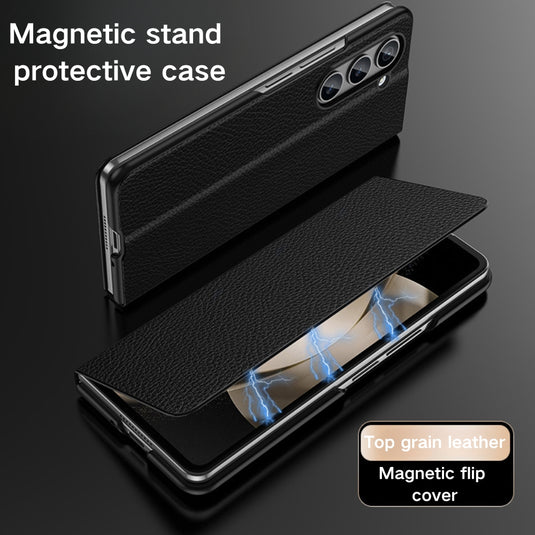 Samsung Galaxy Fold 4 (SM-F936) - Business Magnetic Flip Genuine Leather Series Stand Case