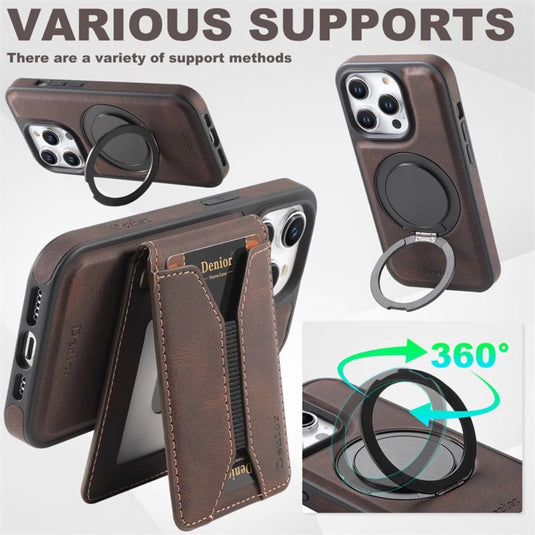 [With Card Slot][Magsafe Compatible] Apple iPhone 13/Pro/Max - Detachable Card Holder PU Leather Wallet Series Case With 360° Rotatable Ring