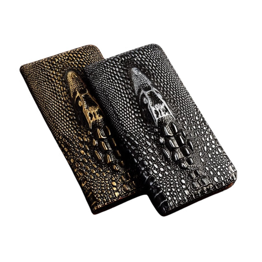 [With Card Slot] Motorola Moto Edge 50 Fusion - Crocodile Head Genuine Leather Flip Wallet Series Stand Case