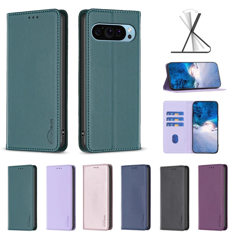 Load image into Gallery viewer, [With Card Slot][Adjustable Stand] Google Pixel 9/Pro/Pro XL - Pure Color Drop Proof PU Leather Flip Wallet Series Case
