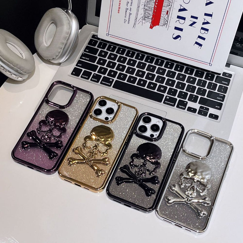 Load image into Gallery viewer, Apple iPhone 16/Pro/Max - Halloween Electroplated Frame Three-Dimensional Skull Stand Series Case
