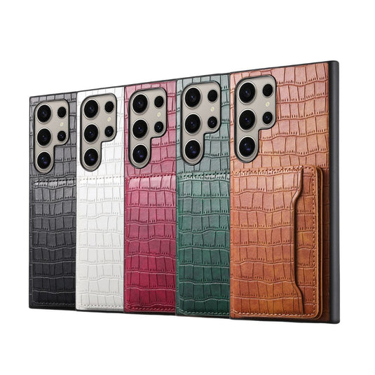 [With Card Slot] Samsung Galaxy S21 FE - Business Crocodile Leather Wallet Series Stand Case