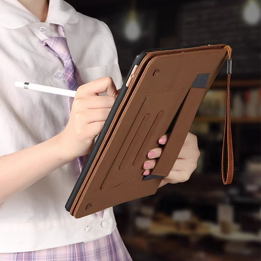 [With Pen Slot][With Card Slot] Apple iPad 10.2" (2019) - Business PU Leather Fold Stand Series Case With Wrist strap