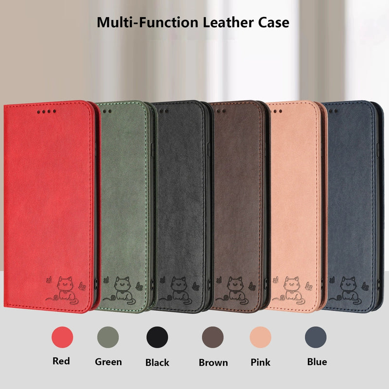 Load image into Gallery viewer, [With Card Slot] Apple iPhone 12/Pro/Pro Max Cat Embossed Flip Shockproof Genuine Leather Series Case
