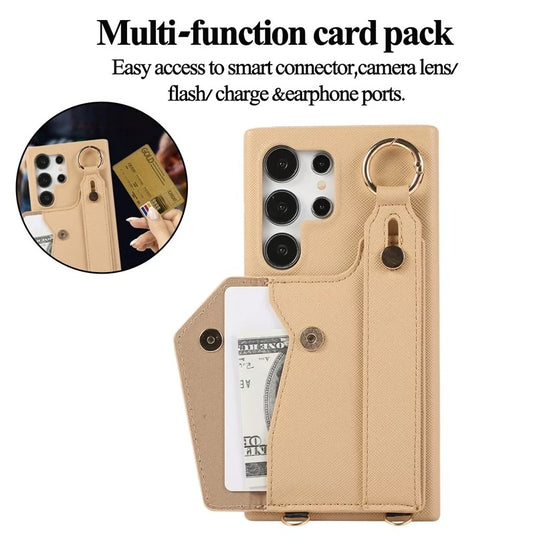 [With Card Slot] Samsung Galaxy A54 5G (SM-A546) - PC Synthetic Leather Wallet Series Case With Wristband & Strap