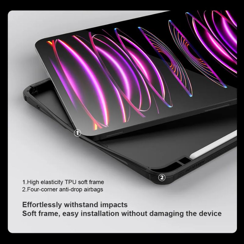 Load image into Gallery viewer, [With Lens Cover][Built-in Stand] Apple iPad Pro 2nd/3rd/4th Gen (2020/2021/2022) 11&quot; - Nillkin Black Hard Shell Magnetic Heavy Duty Series Case With Pen Slot
