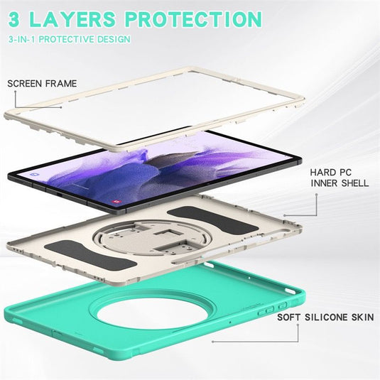 [Built-in Stand][With Pen Slot] Samsung Galaxy Tab S7 Plus/S7 FE/S8 Plus/S9 Plus 12.4" - 360 Degree Full Wrap Rotating Shockproof Case With Wrist Strap