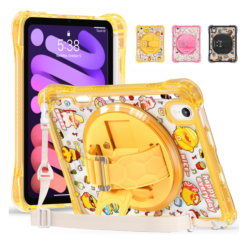 [Built-in Pen Slot][With Shoulder Strap] Apple iPad Mini 6/7 8.3'' 6/7th Gen (2021/2024) Cartoon Kids Transparent Anti-Drop Protective Stand Case
