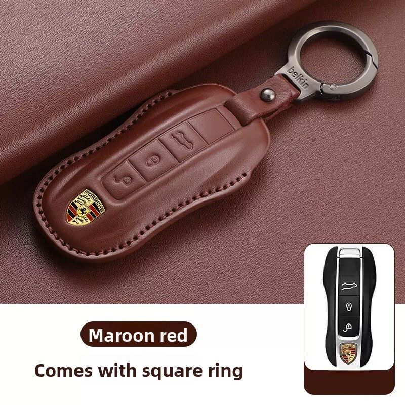 Load image into Gallery viewer, Porsche Full-wrap Genuine Leather Car Key Fob Case Cover For Macan, Cayenne, Panamera, 911, Boxster
