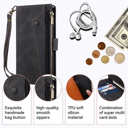 [With Card Slot] Apple iPhone 16/Plus/Pro/Max - Multi Functional Business Leather Wallet Series Case With Strap