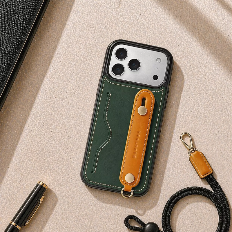 Load image into Gallery viewer, [With Card Slot] Apple iPhone 17 &amp; 17e &amp; Air &amp; Pro &amp; Pro Max - HANATORA Business Premium Genuine Leather Phone Case with Contrast Wrist Strap
