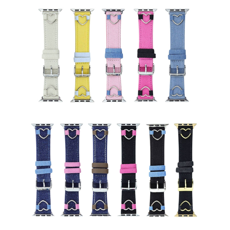 Load image into Gallery viewer, Apple Watch Series 1/2/3/4/5/6/SE/7/8/9/10/Ultra - Fashion Color-blocked Heart Canvas Denim Band
