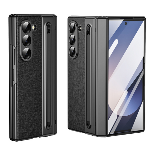 [Built-in Card Slot] Samsung Galaxy Z Fold7 Folding Electroplated PU Leather Case with Tempered Glass Screen Protector