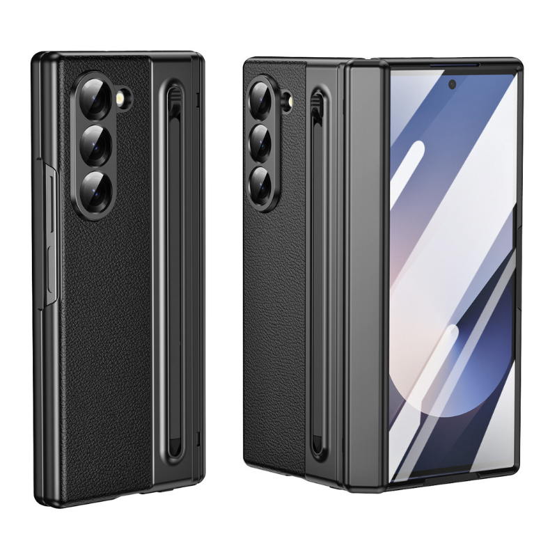 Load image into Gallery viewer, [Built-in Card Slot] Samsung Galaxy Z Fold7 Folding Electroplated PU Leather Case with Tempered Glass Screen Protector
