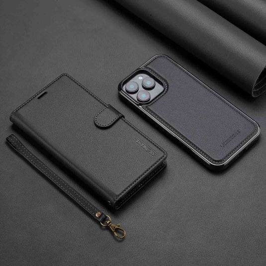 [2-in-1 Detachable][With Card Slot] Apple iPhone 15/Plus/Pro/Max - Magnetic Detachable Flip Leather Essentials Series Case With Lanyard