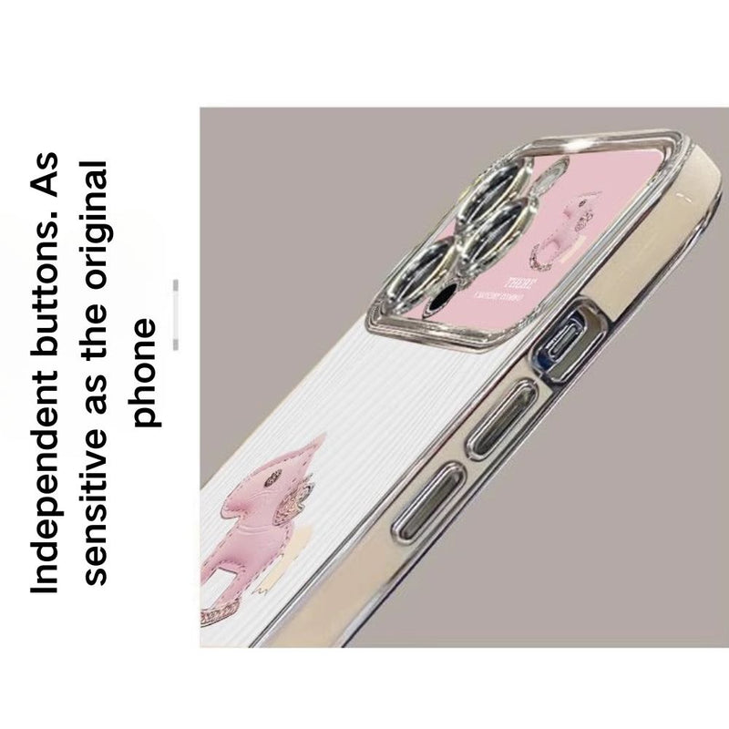 Load image into Gallery viewer, Apple iPhone 16/Plus/Pro/Max - Pink Pony Electroplated Lens Frame Hidden Stand Fashion-Forward Series Case With Sequin Bead Bracelet
