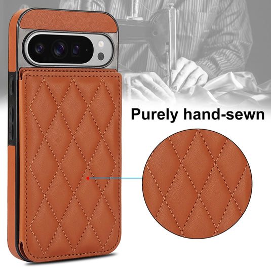 [With Card Slot][Adjustable Stand] Google Pixel 9/Pro/Pro XL - Diamond Quilting Anti-fraud PU Leather Flip Wallet Series Case