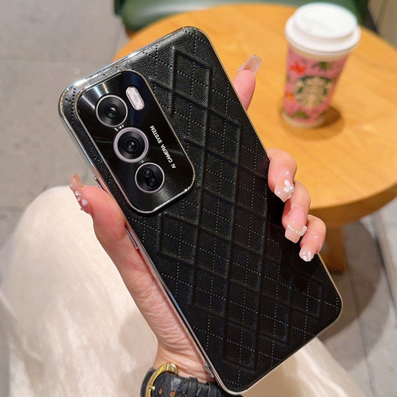 Load image into Gallery viewer, OPPO Reno 12 5G (CPH2625) - Fashion Electroplated Silver-edged Rhombus Check PU Leather Essentials Series Case
