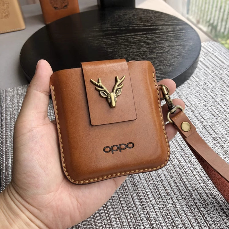 Load image into Gallery viewer, OPPO Find N2 Flip (CPH2437) - Lucky Deer Head Genuine Leather Series Case With Hanging Rope
