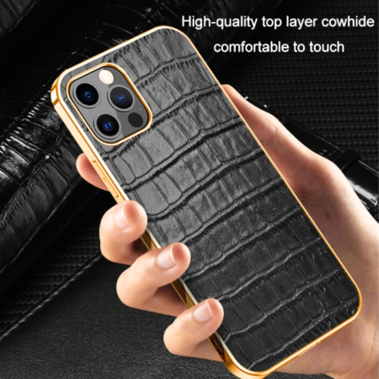 Apple iPhone 16/Plus/Pro/Max - Business Crocodile Pattern Cowhide Drop Proof Genuine Leather Series Case