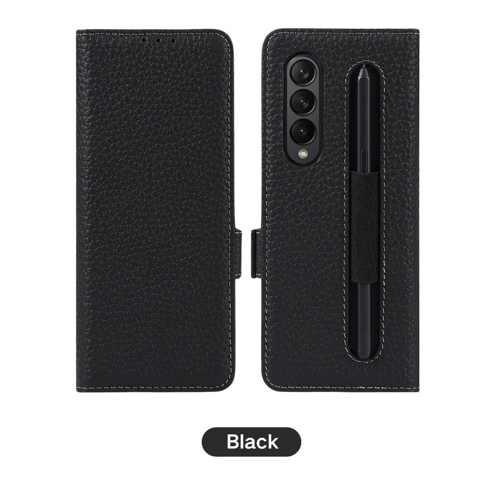 [With Pen Slot][With Card Slot] Samsung Galaxy Z Fold 5 5G (SM-F946B) - Business Drop Proof Genuine Leather Wallet Series Stand Case - i-Station Mobile Phone & Electronic Device Repair and Accessories