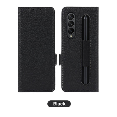 [With Pen Slot][With Card Slot] Samsung Galaxy Z Fold 5 5G (SM-F946B) - Business Drop Proof Genuine Leather Wallet Series Stand Case - i-Station Mobile Phone & Electronic Device Repair and Accessories