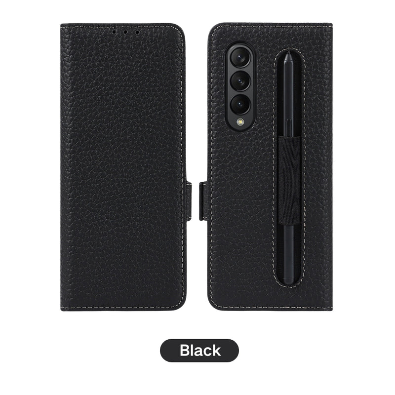 Load image into Gallery viewer, [With Pen Slot][With Card Slot] Samsung Galaxy Z Fold 5 5G (SM-F946B) - Business Drop Proof Genuine Leather Wallet Series Stand Case
