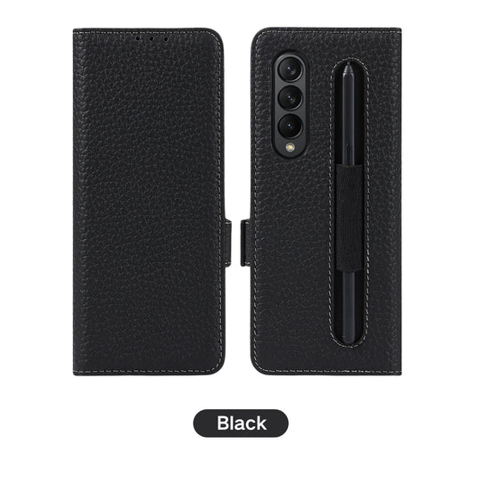 [With Pen Slot][With Card Slot] Samsung Galaxy Z Fold 6 (SM-F956) - Business Drop Proof Genuine Leather Wallet Series Stand Case